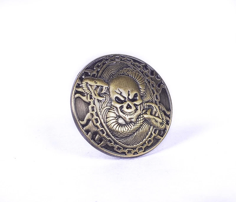 1-1/8'' Western Fortune Cover Screw Back Concho Antique Brass Skull Saddle Tack - Image 3 of 4