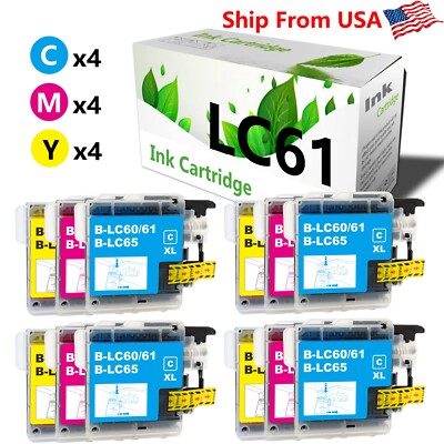 (12PK,4C4M4Y) LC61 LC-61 Ink Cartridge for DCP-165C MFC-J615W Printer