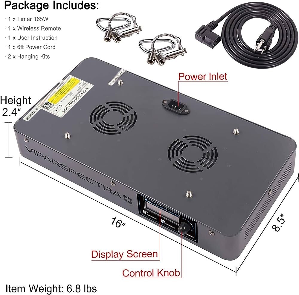 VIPARSPECTRA Timer Control 165W LED Aquarium Light Full Spectrum for Reef&Fish 