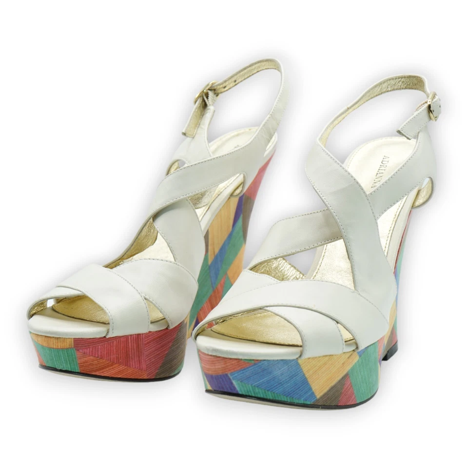 Sandalias de plataforma de cuero beige Adrianna Papell tacón de cuña multicolor talla 8,5 M Foto 2 de 4