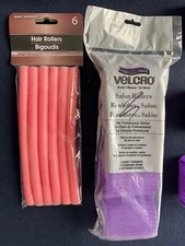 Hair Rollers, NIP 6 Bigoudis Foam Rollers 7 Inches,  NIP 4 Velcro Round Rollers