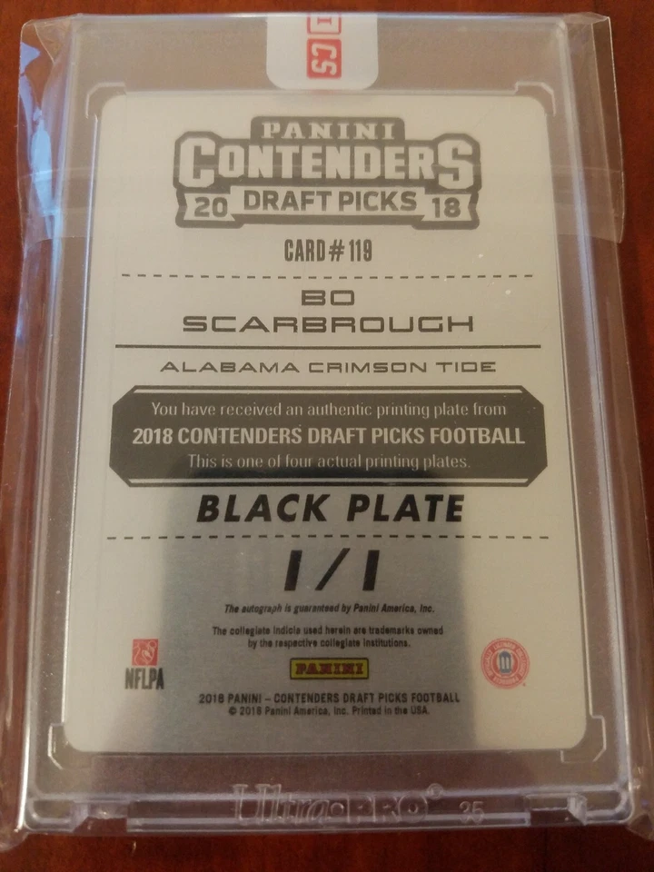Bo Scarbrough Contenders Draft Picks BLACK PRINTING PLATE Auto Rookie RC #1/1!  - Image 2 of 2