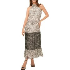 Vince Camuto Womens Floral Print Mid Summer Medley Halter Maxi Dress Ivory S NWT