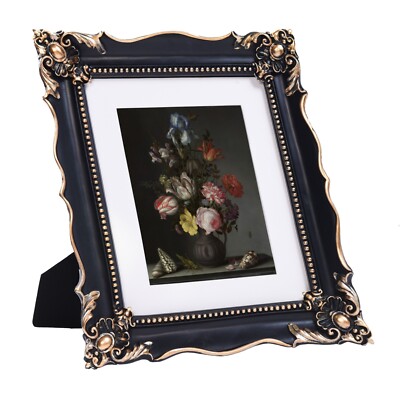 Verzierter schwarzer Wandbehang Tischplatte 8x10 Bilderrahmen geprägtes Blumenmuster neu