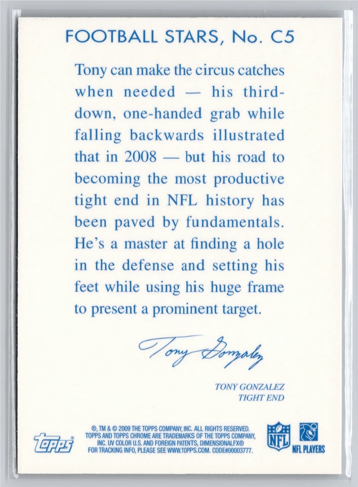 2009 Topps #5 Tony Gonzalez  Chicle - Image 2 of 2