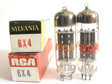 2 matched Sylvania 6X4 (EZ90) rectifier tubes-TV7D tests@ 54/52, 56/54 min:40/40