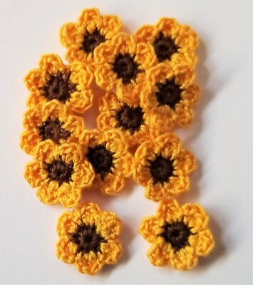 Set of 12 Bright Golden Yellow Small Crochet Flower Applique Embellishments