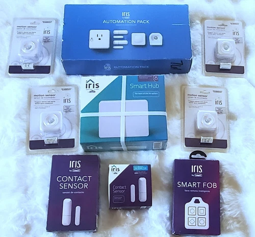 Iris Smart Hub, Motion Sensors, Contact Sensors, Smart Fob, & Automation Pack