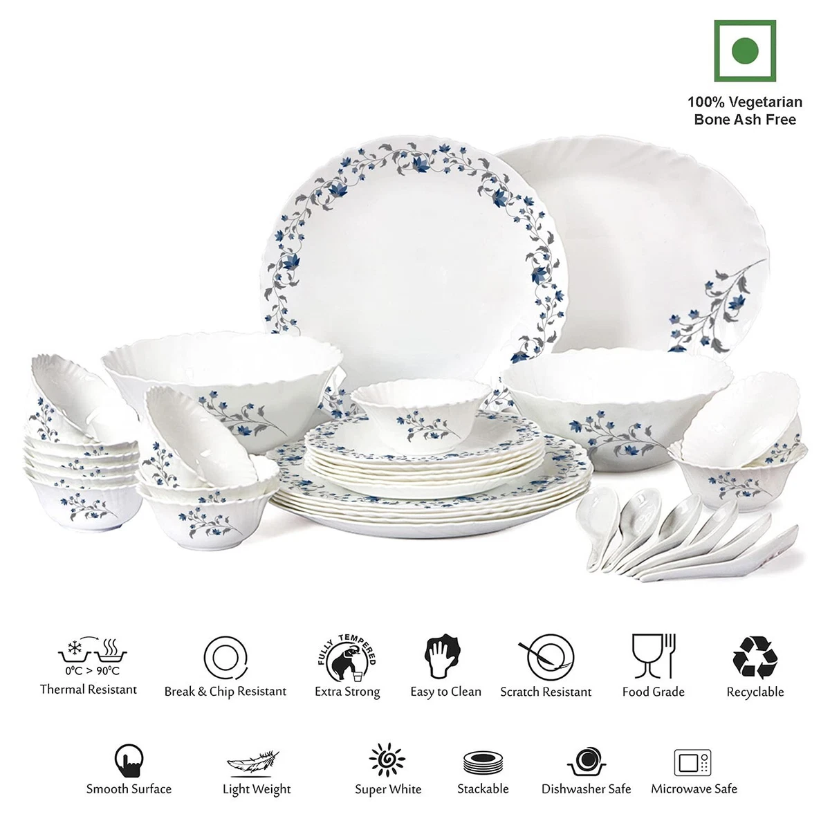 Cello Opalware Dinner Set With Print (Set Of 6Pcs Dinner Plate, 6Pcs Q –  GOOD HOMES