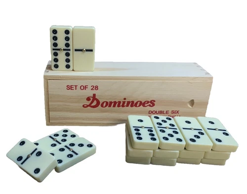 Double Six Club Pub League Dominoes with Spinners - Set of 28 in Wooden Box UK - Picture 2 of 11