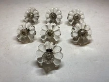 Antique Lot Of 7 Victorian Glass Decorative Tie Backs Rosette Hardware