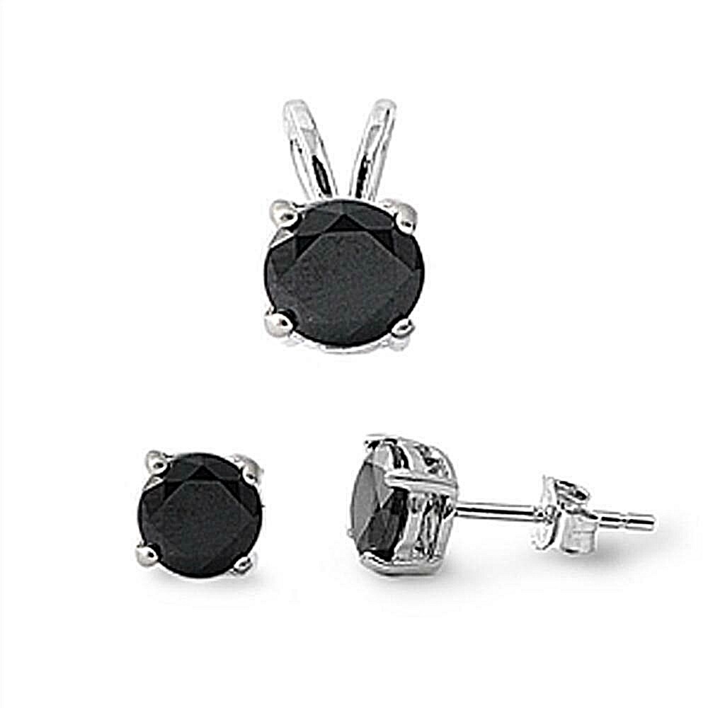 3 ct. Onyx Solitaire Pendant & Earring Set  in Solid Sterling Silver ~ Gift box