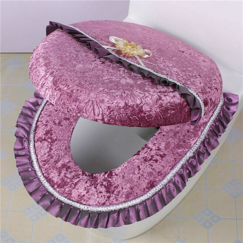 Velvet Toilet Seat Covers Set Lace Closestool Cover Lid Pads Soft