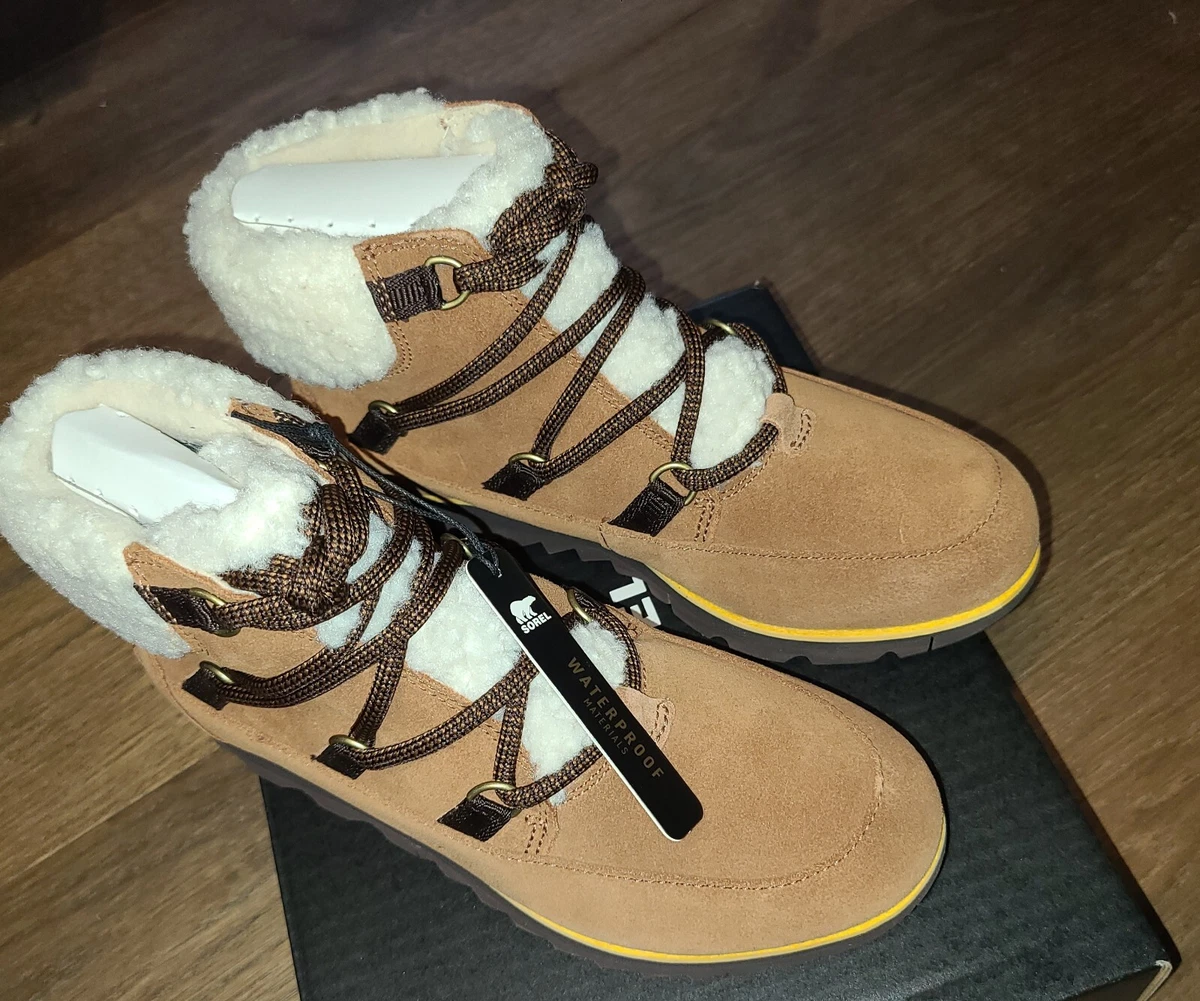 NEW NIB Sz 7 Sorel Women s Harlow Lace Cozy Boots Velvet Tan