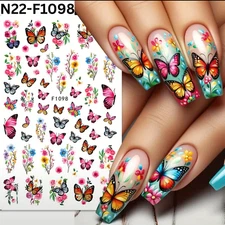 3D Spring & Summer Fresh Colorful Floral Butterfly Nail Art Stickers, Glossy Fin