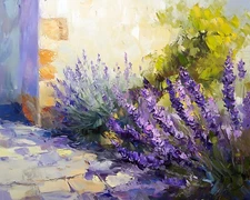 Garden with blooming lavender oil painting 8x10 Print