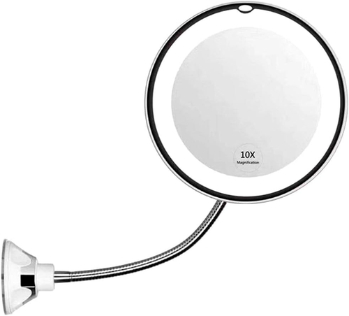 Flexible Gooseneck 10X Magnifying LED Lighted Makeup Mirror, Bathroom Vanity Mir