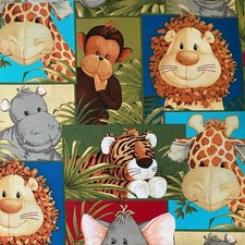 Jungle Babies Safari Animals Giraffe Monkey Tiger Quilting Cotton Fabric 44x43