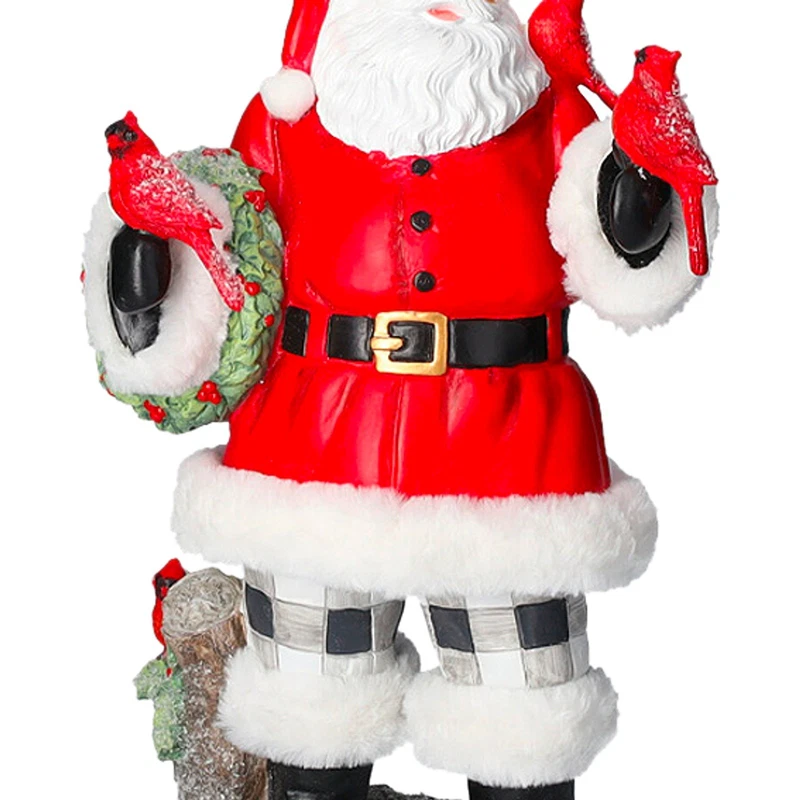 Babbo Natale con Uccellini Rossi Statuina Decorativa Resina Natale H 40 cm, fotografia 4 di 9