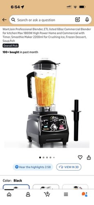 #ad WantJoin WZ 200D Black 1800 Watts High Speed Professional Grade Blender New $50.00