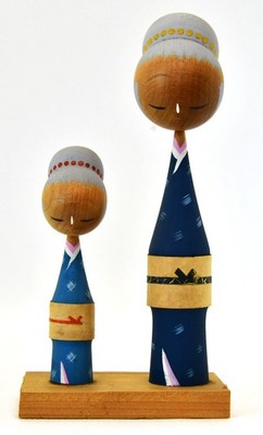15 cm Vintage japanische kreative KOKESHI Puppe Paar - handbemalt aus Japan