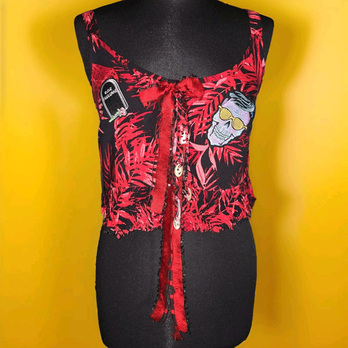 Festival Hippy Top Remade By Blink Friction Red Adjustable Straps Patches RIP - Picture 1 of 8