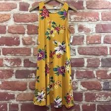 Old Navy Tank Dress Womens M Yellow Floral Tropical Casual Lightweight Sundress
