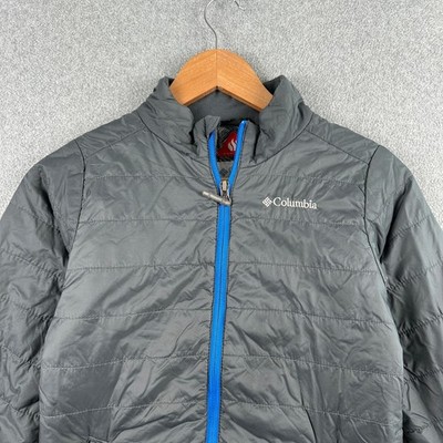 Columbia Puffer Jacket Boys M Gray Omni-Heat Full Zip Quilted Mock Neck Outdoor