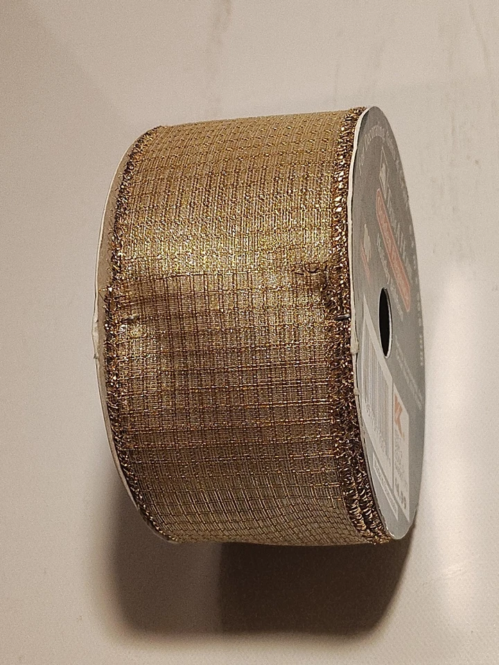 Vintage Kmart Trim A Home Golden Elegance Mesh Holiday Ribbon 21Ft Wire Edge 2" - Image 2 of 4