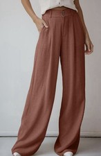 Dokotoo Women  s Linen Pants Casual Loose Wide Leg 2XL Size High Waist Zipper