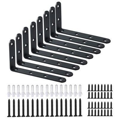 8 Pcs L Bracket Shelf Support Black Heavy Duty Steel 5X3 Inch Corner Brace