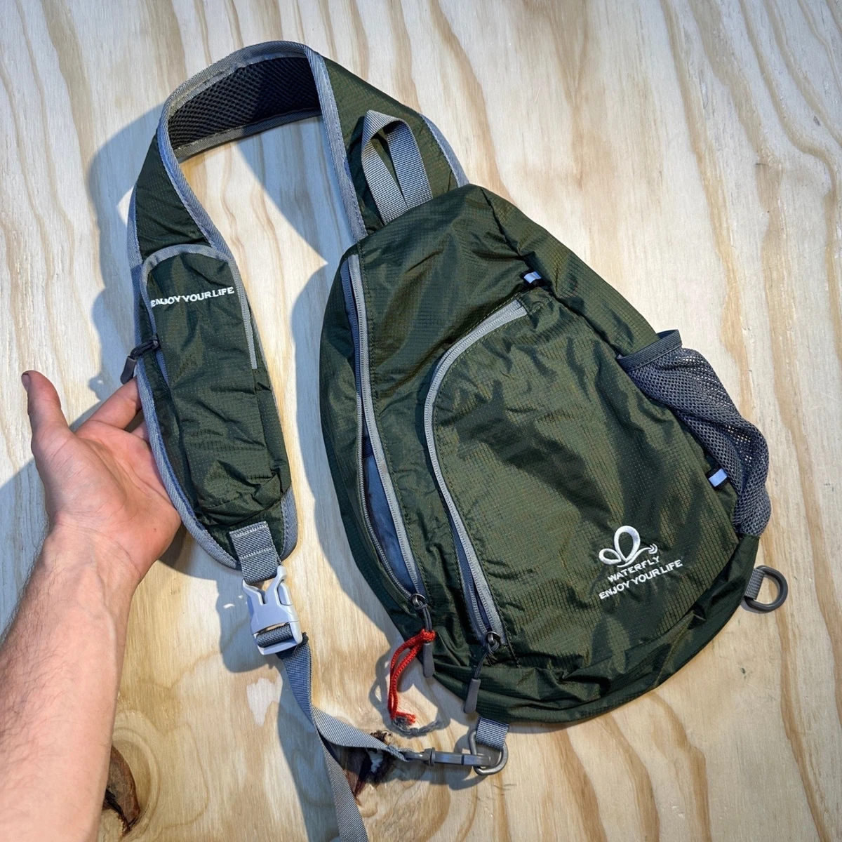 Waterfly Sling Backpack Green Ripstop Nylon Hiking Crossbody Bag OSFA