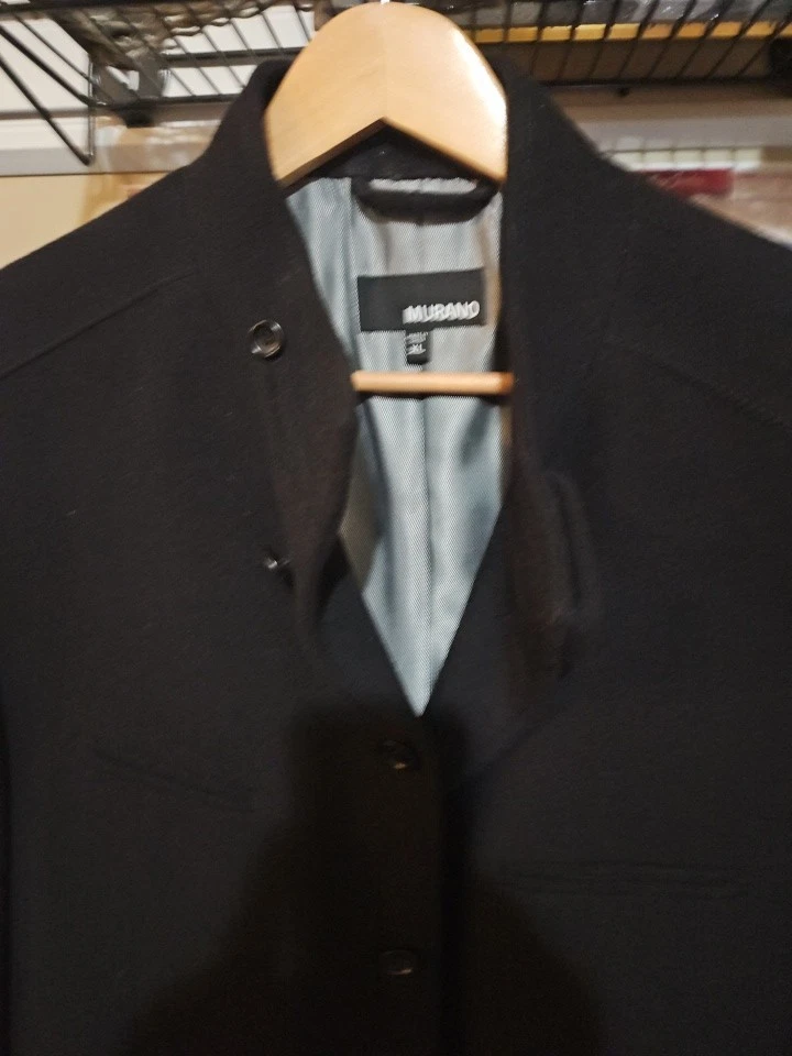 Murano Men’s Black Wool and Cashmere Pea Coat Size XL - Image 2 of 4