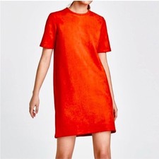 Zara Faux Suede Vibrant Orange Mini Dress sz S