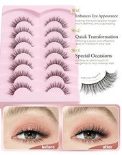 Natural Wispy False Eyelashes Soft Fluffy Lashes 7 Pairs Black D-K06 Flared Look