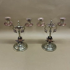 Pair Of Arts And Crafts Brass And Copper Candelabra Benson Style Antique C1880