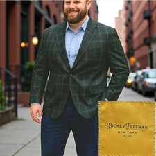 Hickey Freeman Suit Mens 52 R Green Plaid Loro Piana Rain System 2pc Pants 46x28