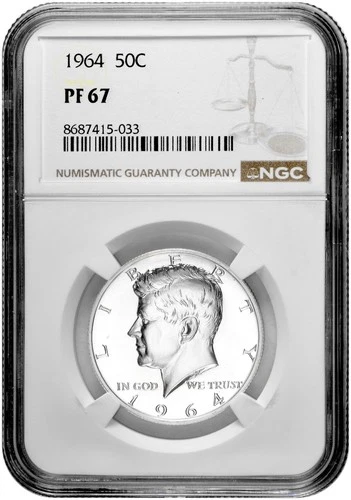 1964 50c Silver Proof Kennedy Half Dollar NGC Graded PF 67 with New Holder