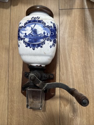 Antique DE VE HOLLAND Porcelain Coffee Grinder Mill Wal Mounted