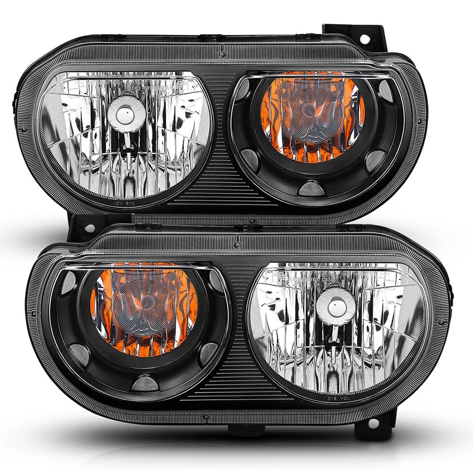 Juego de faros de cristal con lente transparente negro para Dodge Challenger 2008-2014 Foto 2 de 4