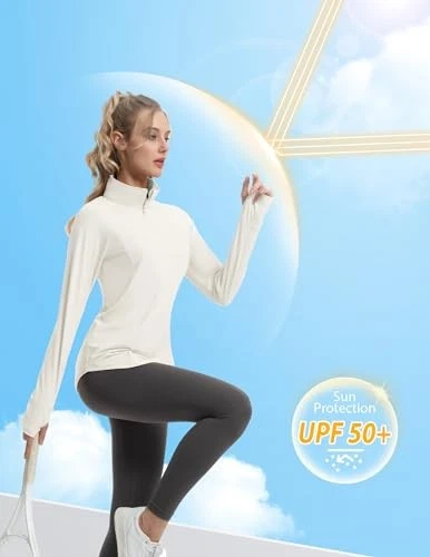 FKEEP Women's Sun Shirts Long Sleeve Athletic UPF 50 Quick Dry Top White S