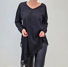 Damen Langarmshirt Italy Asymmetrisch Spitze V-Ausschnitt Gr. 40 42 44 46