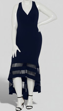 XSCAPE Women Blue Scuba-Crepe Illusion Hi-Low Midi Dress Plus Size 22W