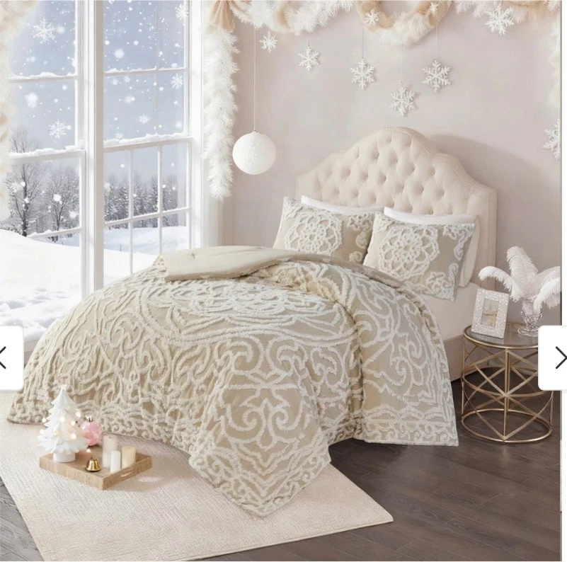 Juego de funda nórdica Madison Park Virginia 3 piezas de algodón acolchado chenilla color topo KING Foto 2 de 4