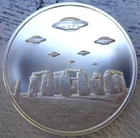 UFO Over Stonehenge  Aliens high Relief 1 oz .999 Silver Round-Capsuled