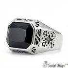 Sculpt Rings™ Black Stone Stainless Steel Statement Ring, Geometric Gothic Desig