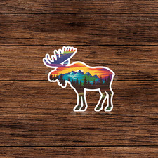 Colorful Moose Silhouette Sticker - Wilderness Landscape Vinyl Decal Art 2065
