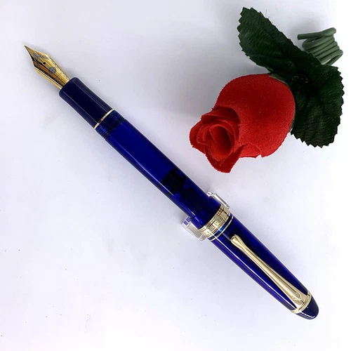 Vintage Wing Sung 699 Acrylic Piston Fountain Pen Translucent Blue EF/0.38mm