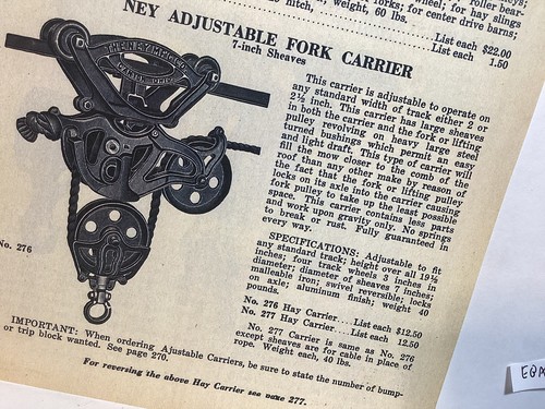 EARLY BARN HAY CARRIER LIFTING PULLEYS NEY MFG ADJUSTABLE TRACK TYPE RARE AD NEW - Picture 3 of 3