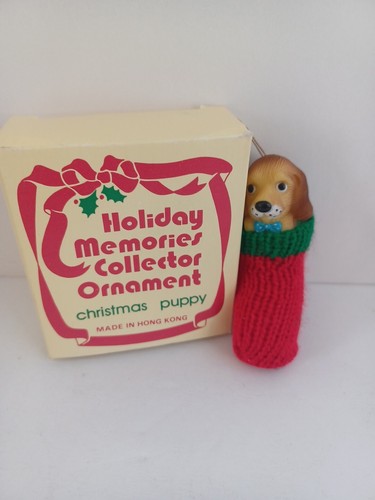 Holiday Memories Collector Ornament Christmas Puppy In Stocking Vintage W/box